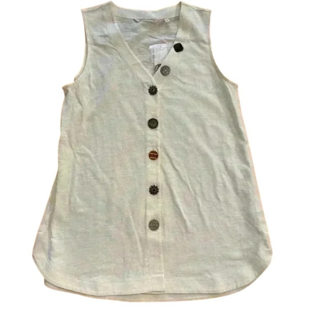 Soft Surroundings Women’s Sleeveless Delia Buttons Cotton V-Neck Tank NEW XS-S